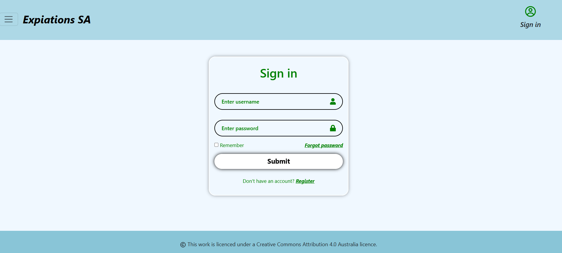 Sign in page with secure authentication
